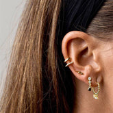 Pair Of 925 Sterling Silver Gold PVD White CZ With Teardrop Dangle Minimal Stud Earrings